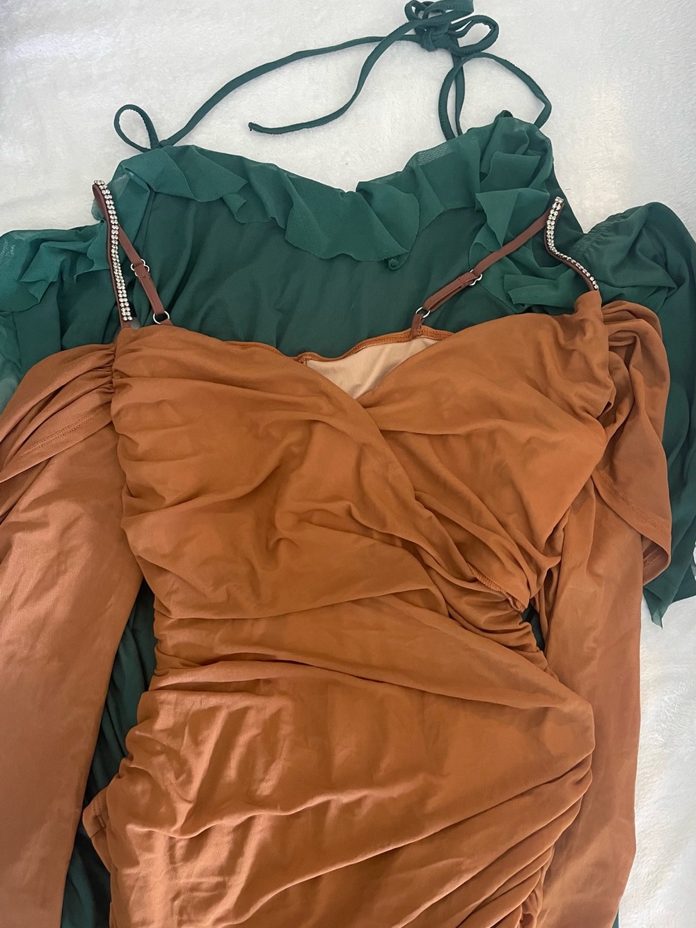 Green & Rust Brown Midi Dress Duo — Women's Two-Piece Set
